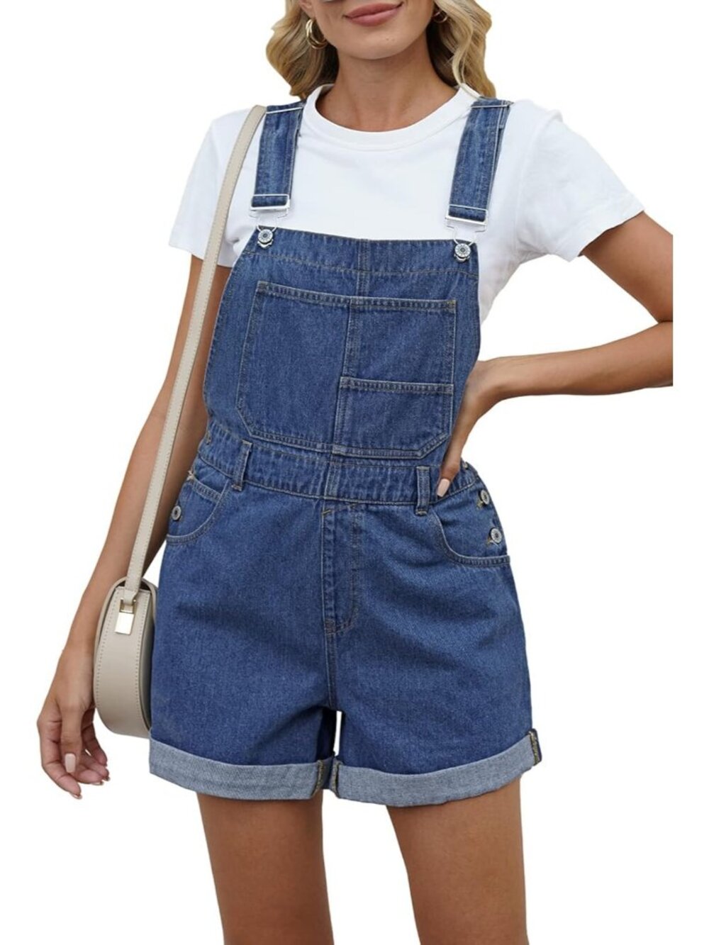 Women's Blue Denim Shortalls Adjustable Straps Jean Overalls Casual Romper